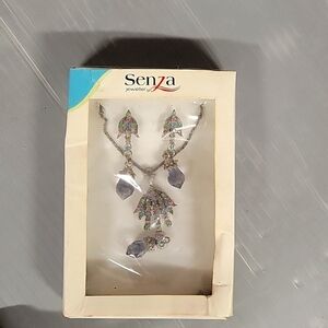 Senza Blue Rhinestone Necklace and Earrings Set